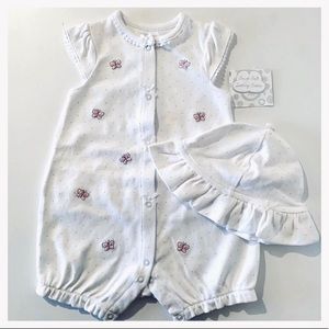 LITTLE ME Butterfly Cotton Sunsuit + Hat 2pc Set